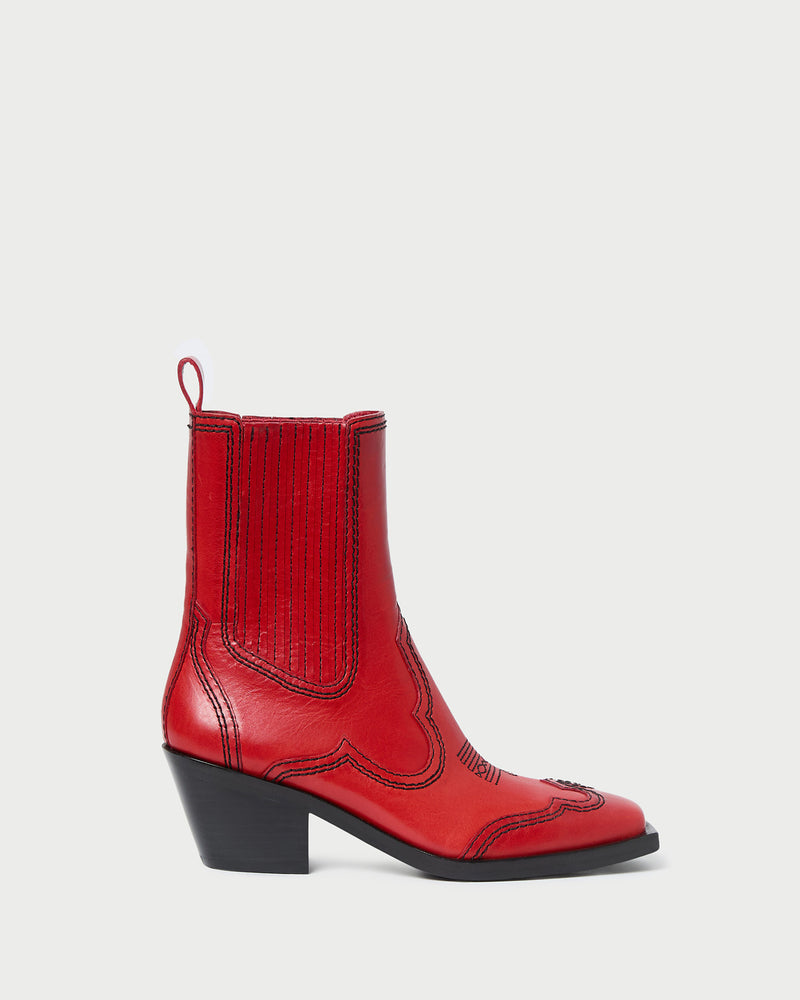 Agnes Red Leather Western Boot in red vachetta leather.