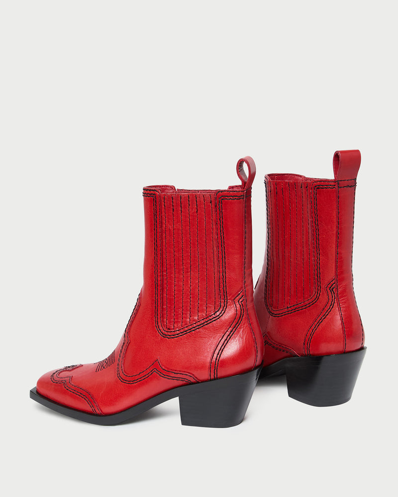 Agnes Red Leather Western Boot in red vachetta leather.