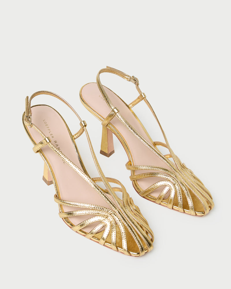 Alexandra Gold Slingback Heel in gold leather.