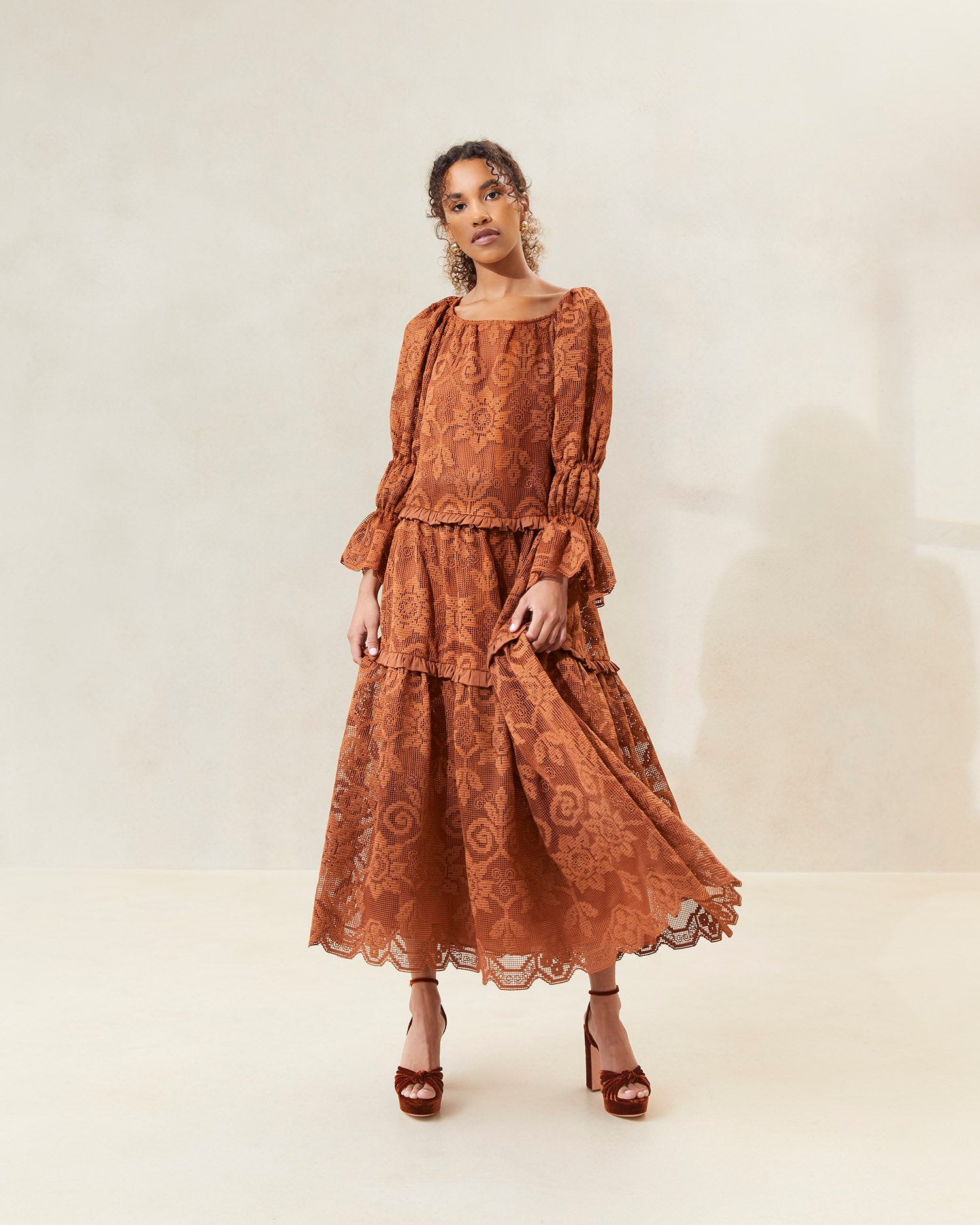 Loeffler Randall | Antoinette Terracotta Tiered Lace Dress l