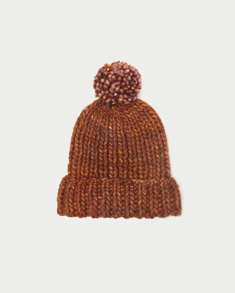 Ava Sienna Knit Pompom Hat in sienna brown wool.