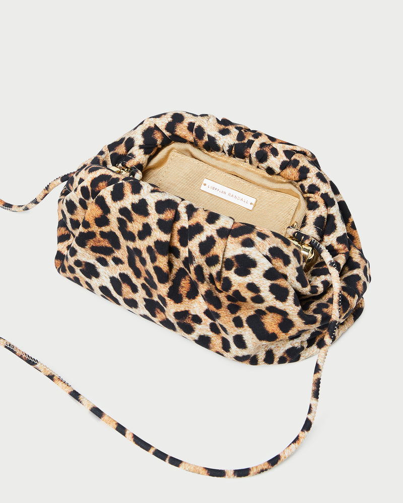Bailey Leopard Jersey Dome Clutch in leopard print jersey fabric.