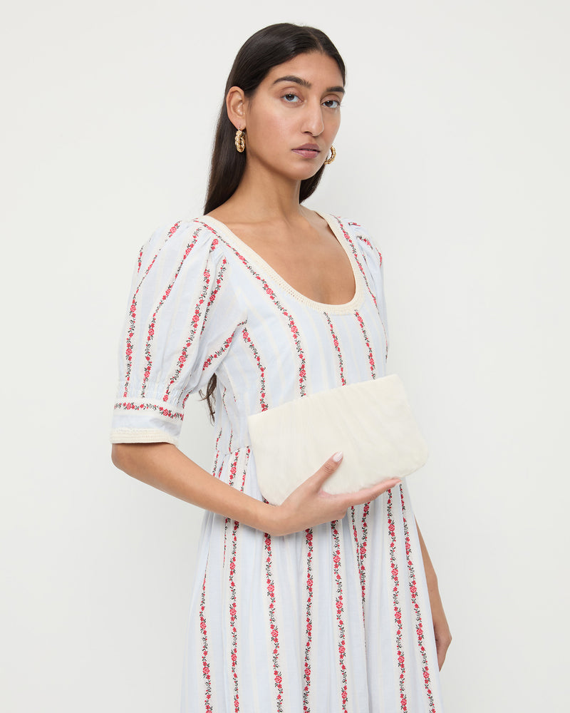 Brit Pearl Flat Pleated Clutch in pearl organza
