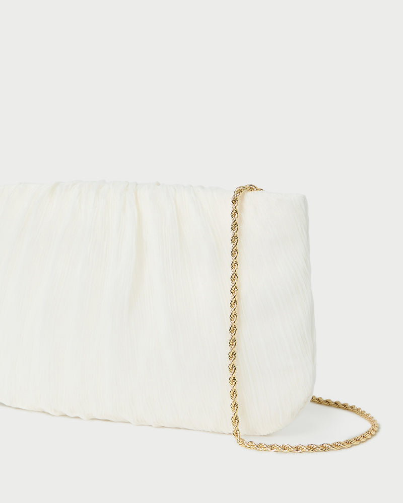 Brit Pearl Flat Pleated Clutch in pearl organza