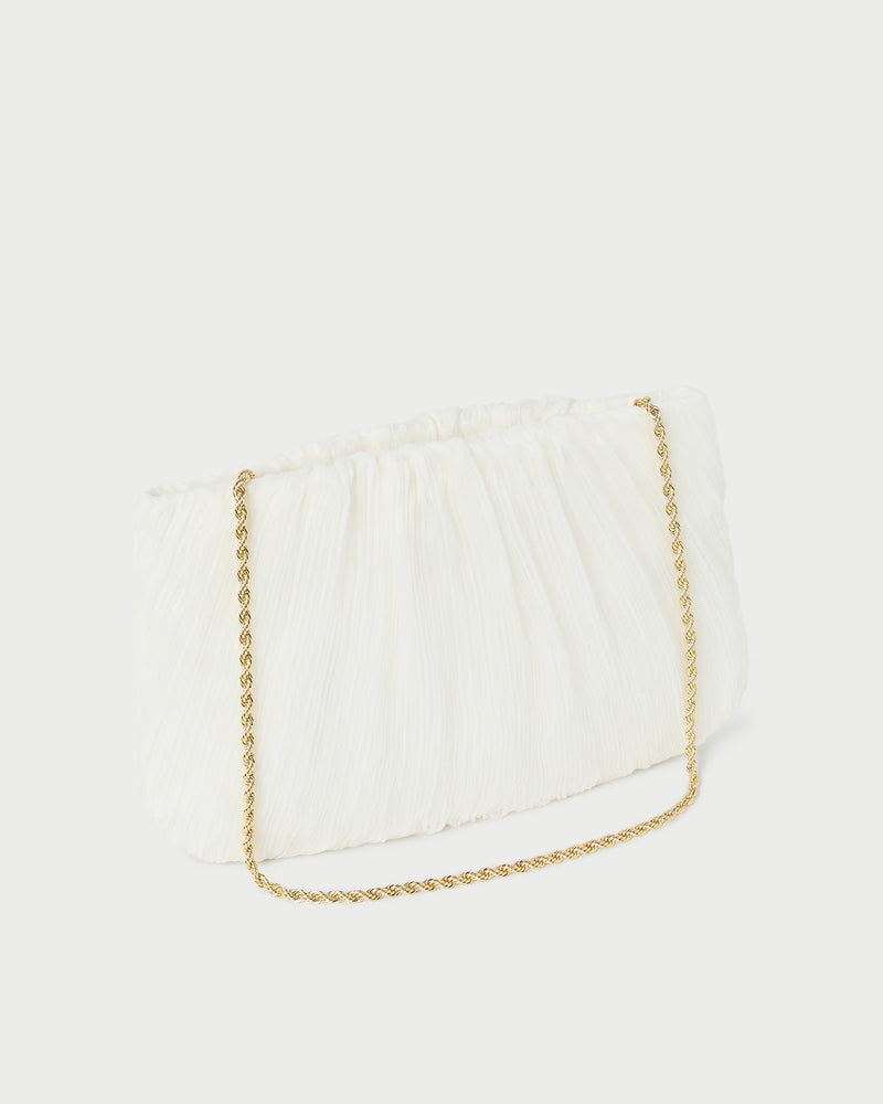 Brit Pearl Flat Pleated Clutch in pearl organza