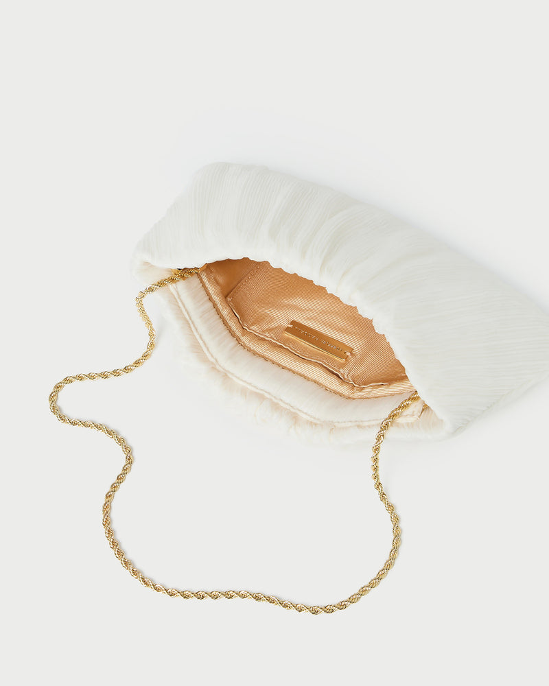 Brit Pearl Flat Pleated Clutch in pearl organza
