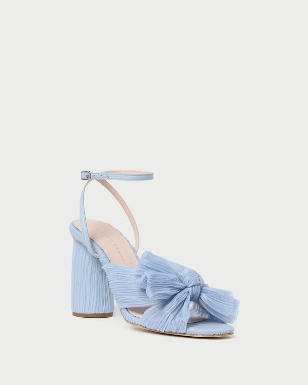 Camellia Blue Pleated Bow Heel in light blue fabric