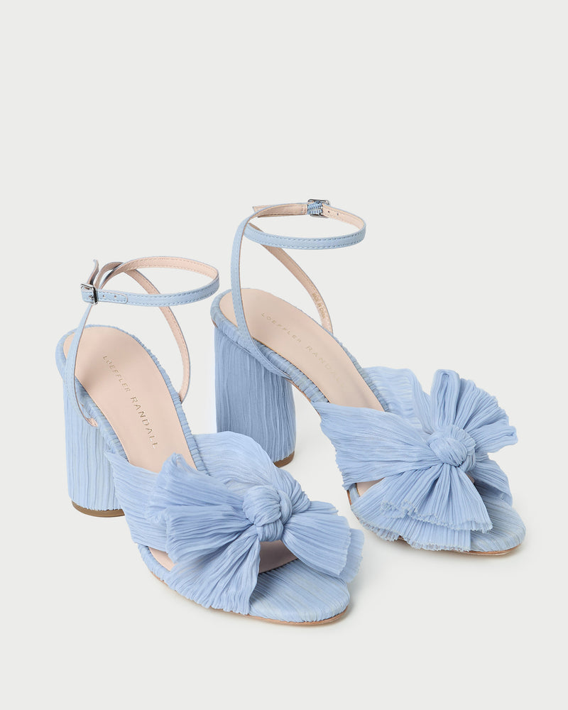 Camellia Blue Pleated Bow Heel in light blue fabric