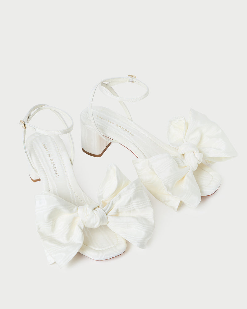 Carmen Cream Moiré Bow Sandal in cream moiré