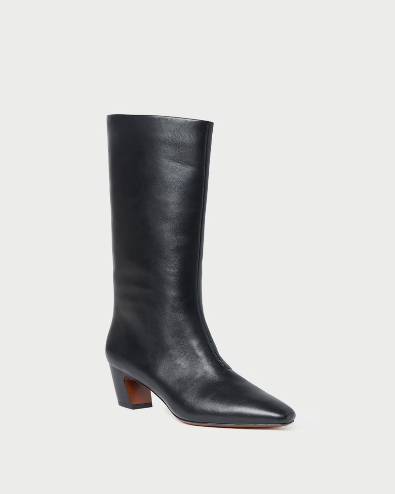 Cleo Black Leather Mid-Calf Boot in black leather.