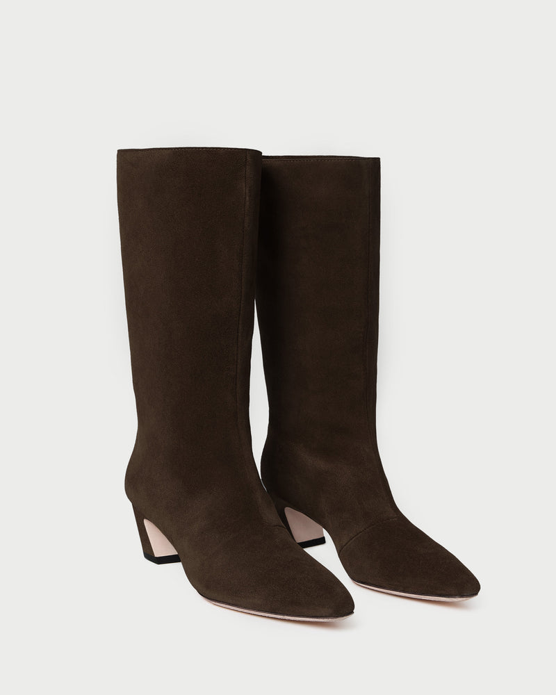 Cleo Brown Suede Mid-Calf Boot in brown suede