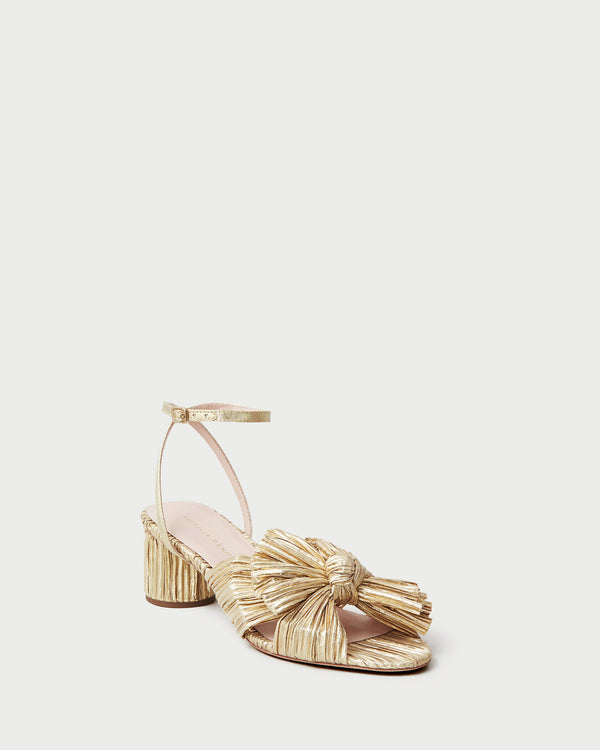 Dahlia Gold Pleated Bow Heel in gold lamé
