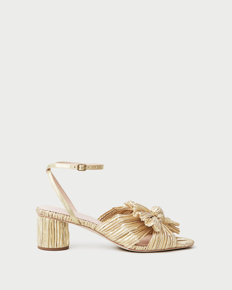Dahlia Gold Pleated Bow Heel in gold lamé