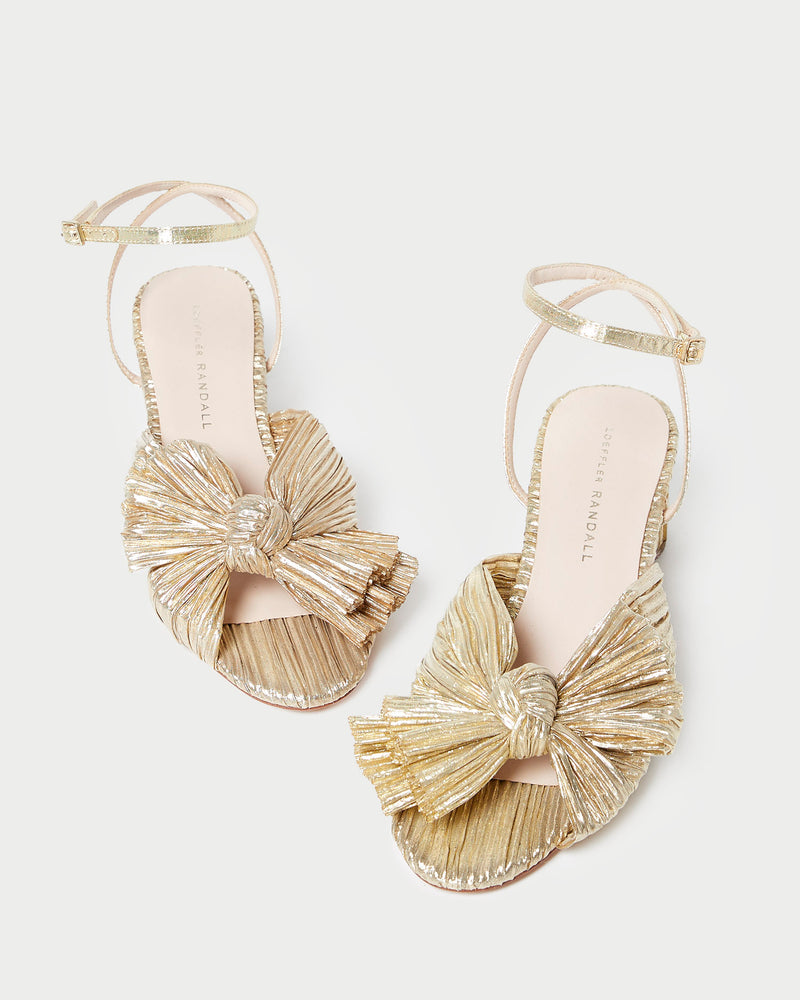 Dahlia Gold Pleated Bow Heel in gold lamé