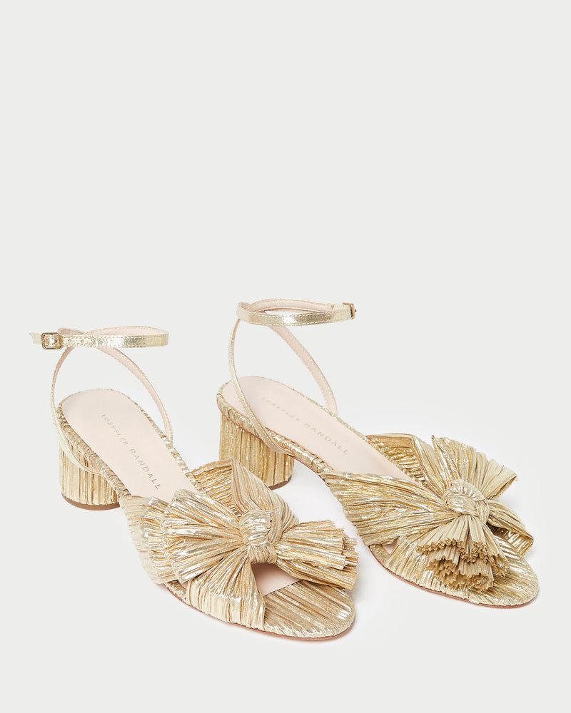 Dahlia Gold Pleated Bow Heel in gold lamé