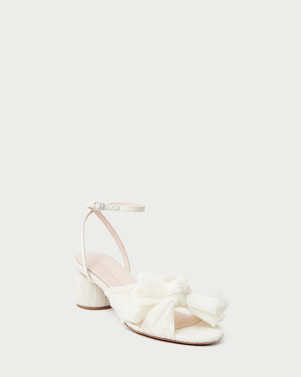 Dahlia Pearl Pleated Bow Heel in pearl pleated fabric