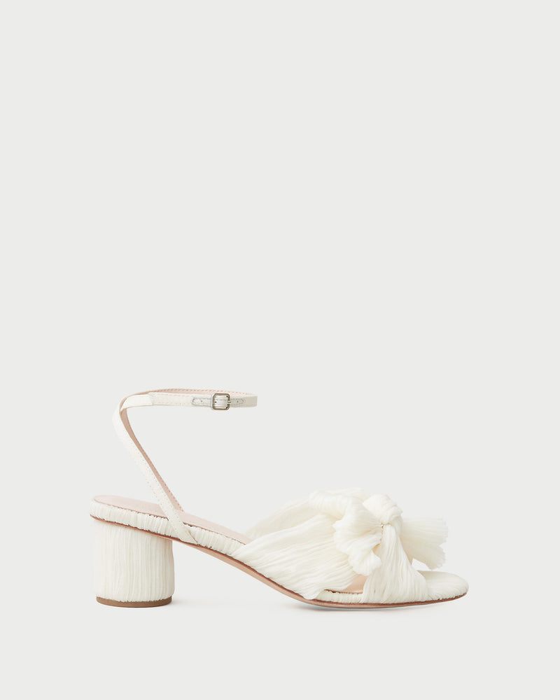 Dahlia Pearl Pleated Bow Heel in pearl pleated fabric