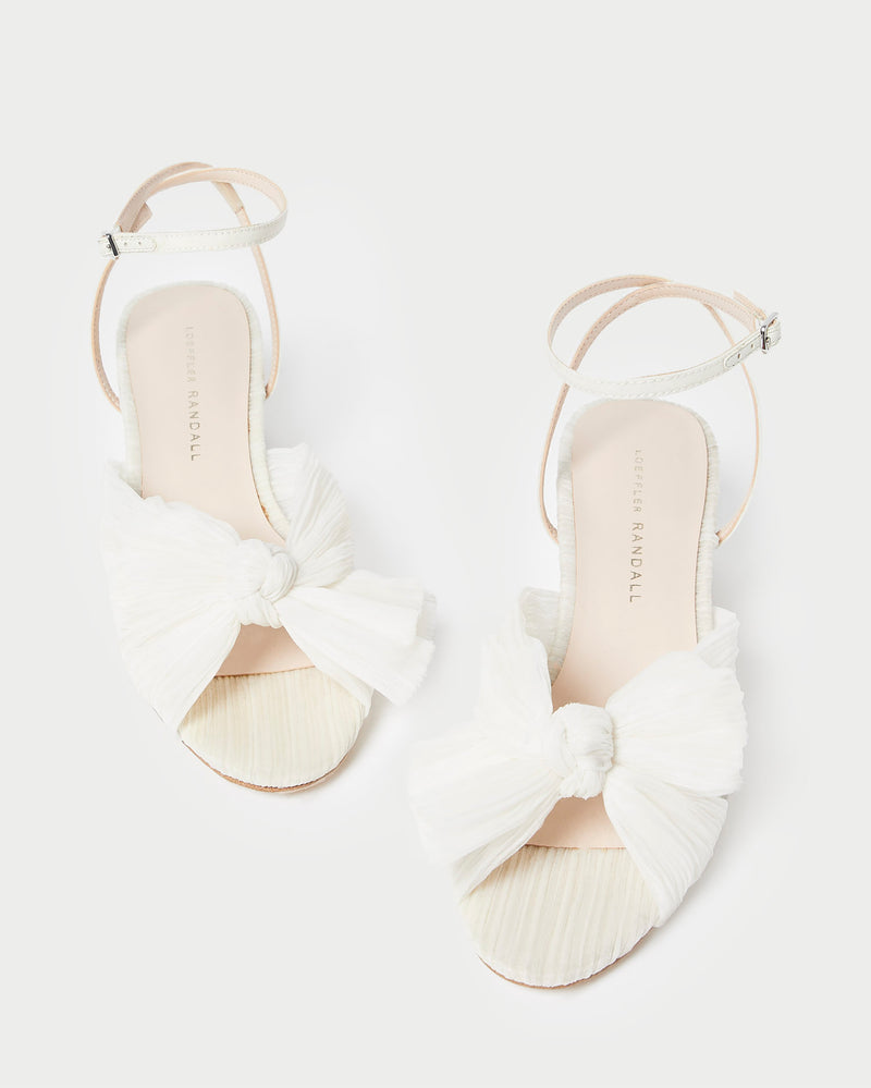Dahlia Pearl Pleated Bow Heel in pearl pleated fabric