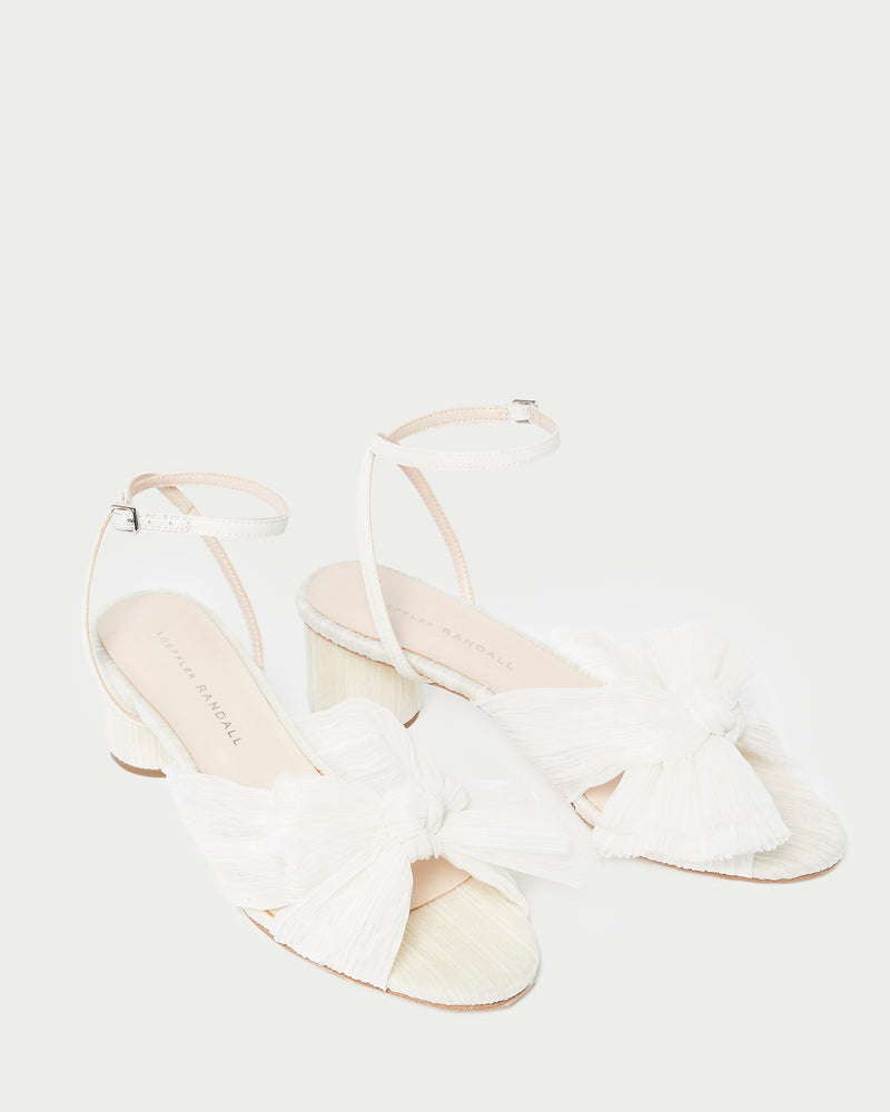 Dahlia Pearl Pleated Bow Heel in pearl pleated fabric