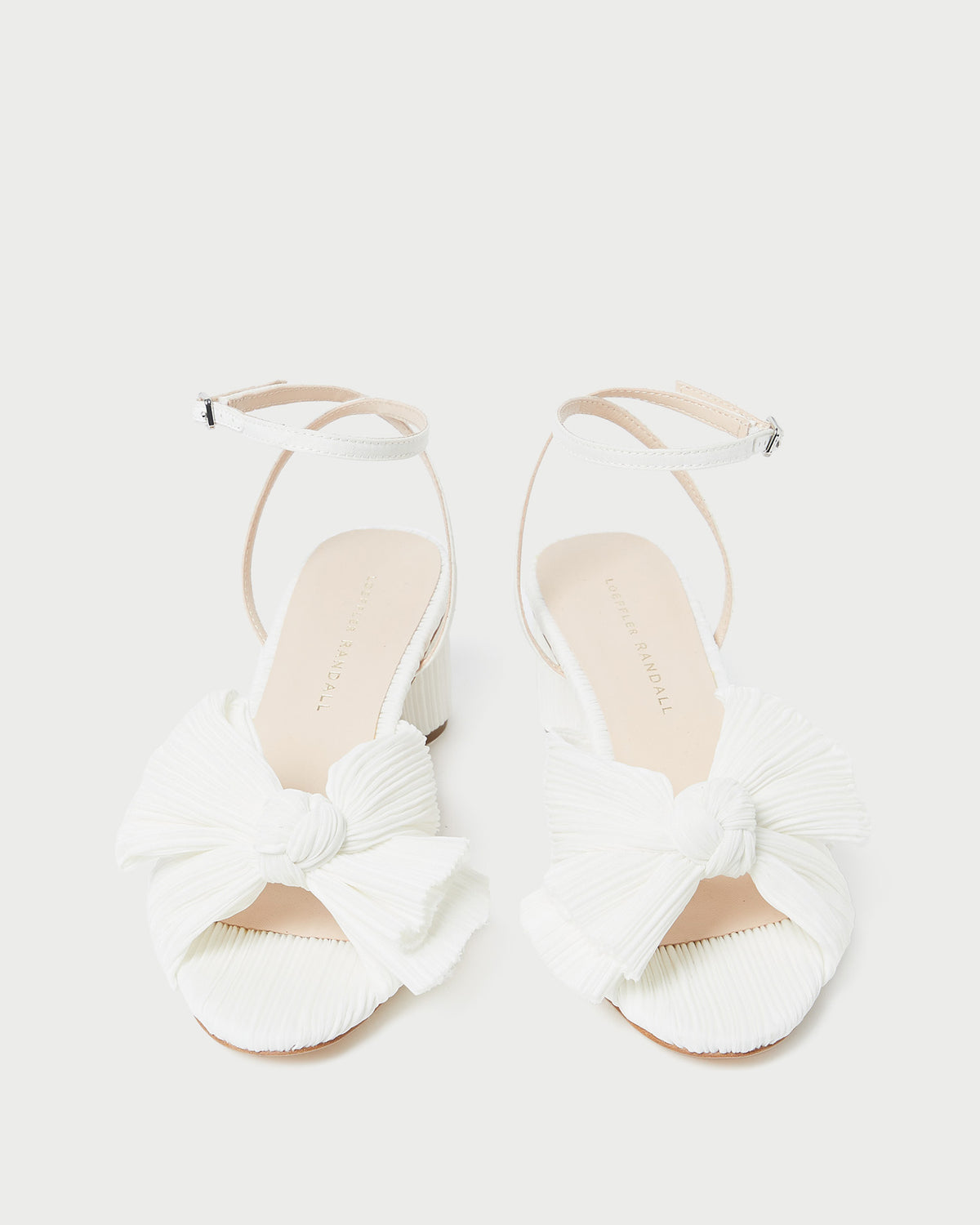Dahlia White Pleated Bow Heel in white pleated organza