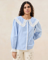 Daisy Blue Broderie Collared Blouse