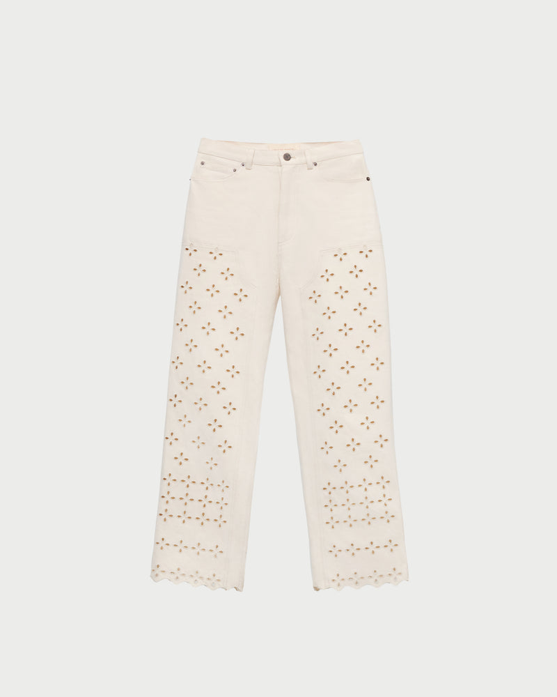 Demi Embroidered Pant in natural denim.