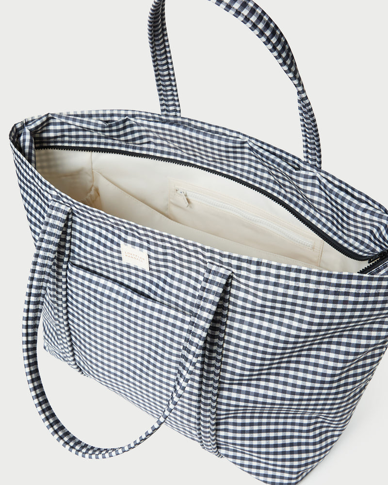 Dina Black/White Gingham Travel Tote in nylon in black and white gingham.