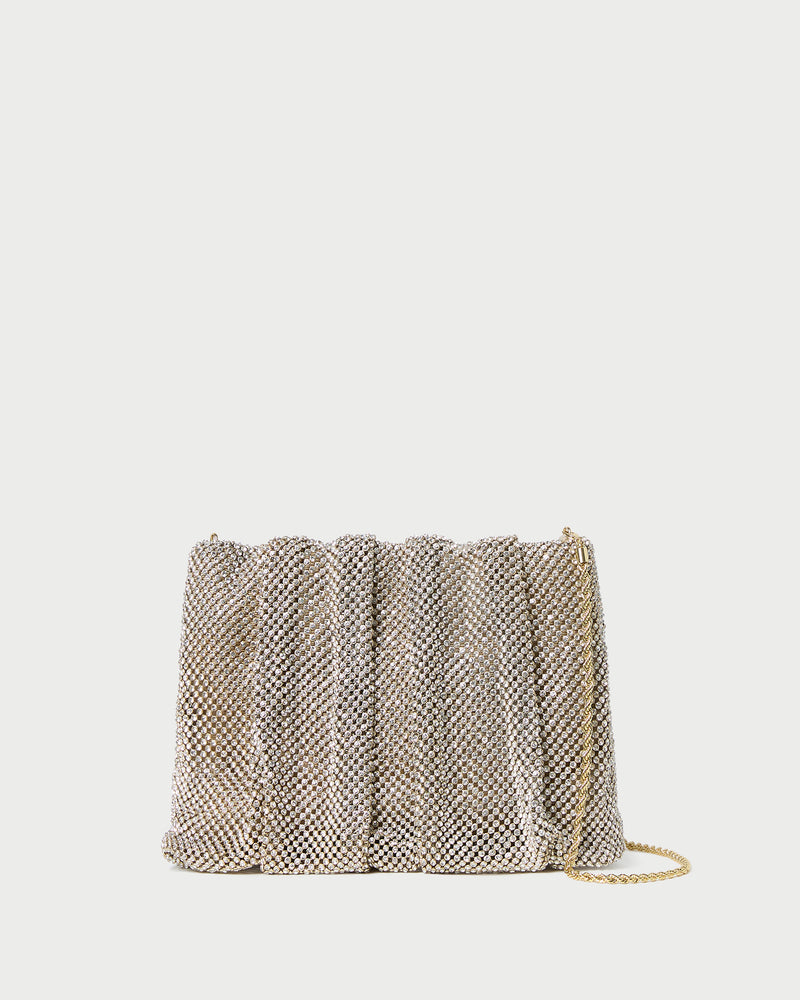 Ember Gold Diamanté Gathered Clutch in gold diamanté mesh
