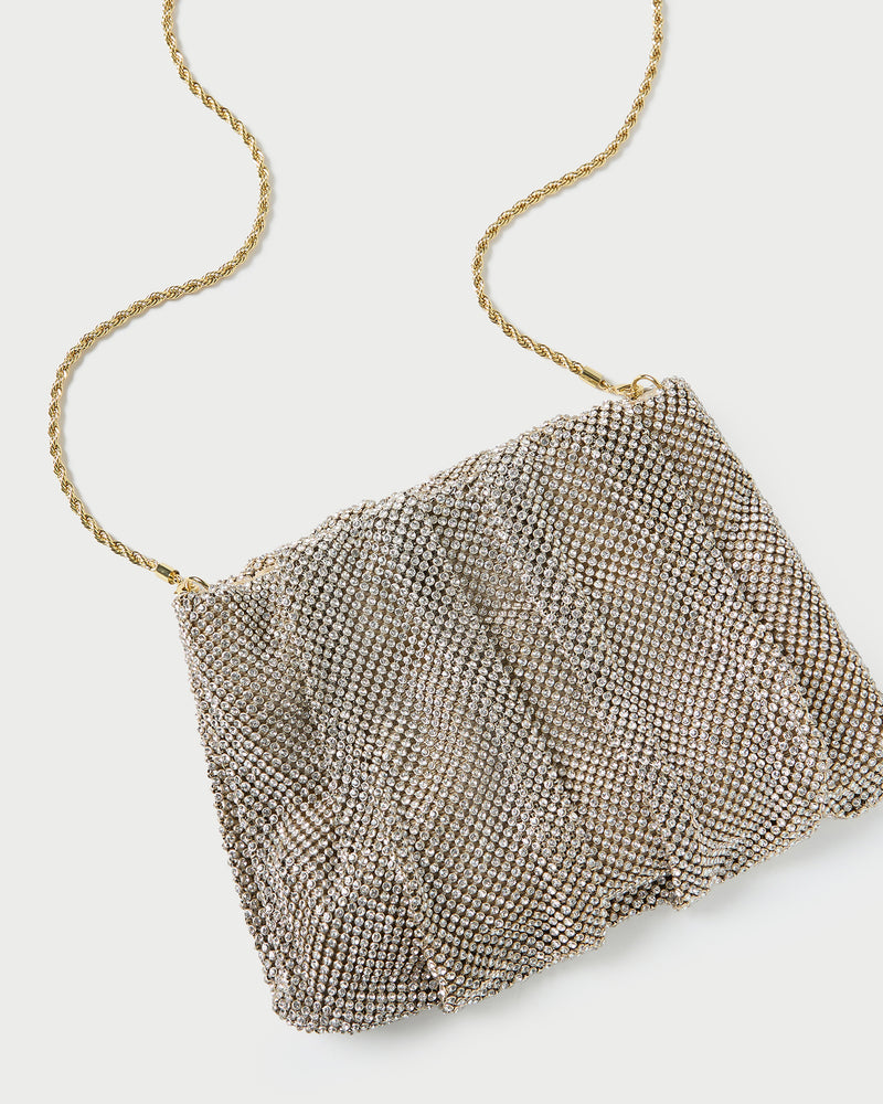 Ember Gold Diamanté Gathered Clutch in gold diamanté mesh