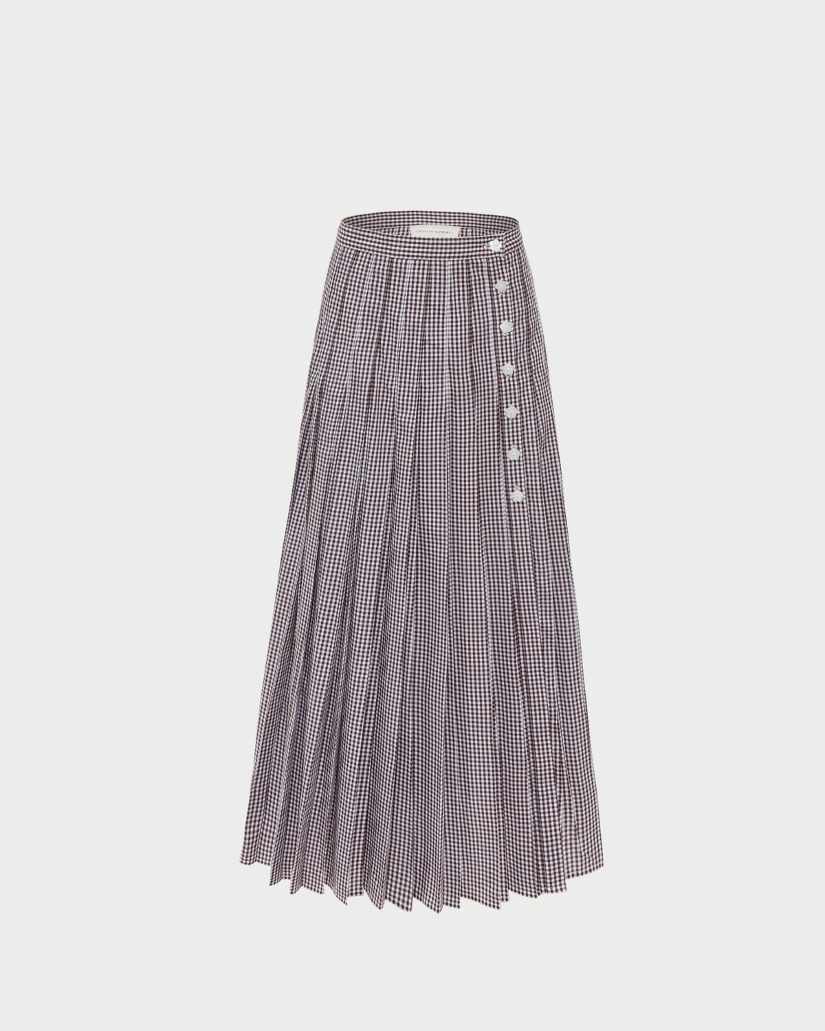 Emlyn Midi Skirt in brown gingham cotton.