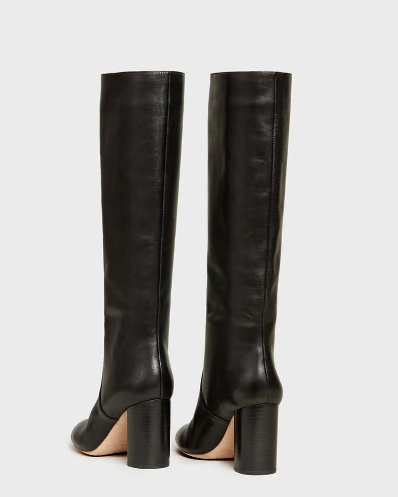Goldy Black Leather Tall Boot in black leather.