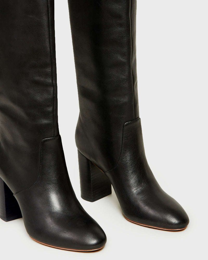 Goldy Black Leather Tall Boot in black leather.