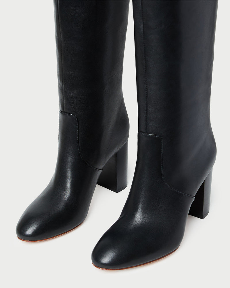Goldy Black Leather Tall Boot in black leather.