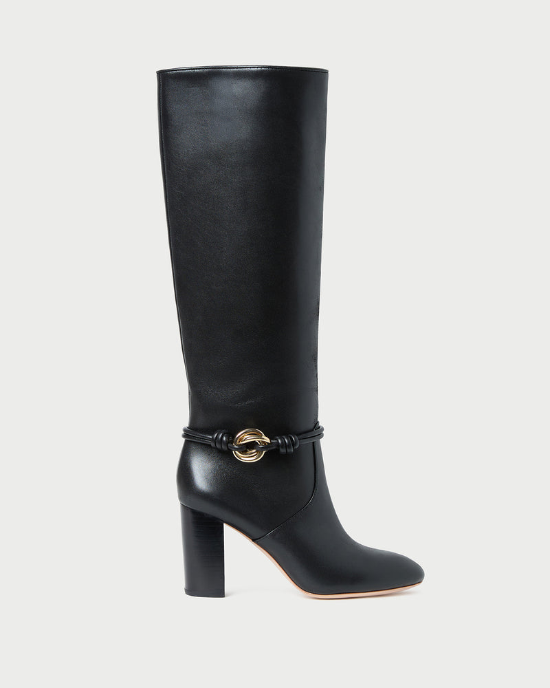 Goldy Black/Gold Leather Tall Boot in black leather with a gold accent.