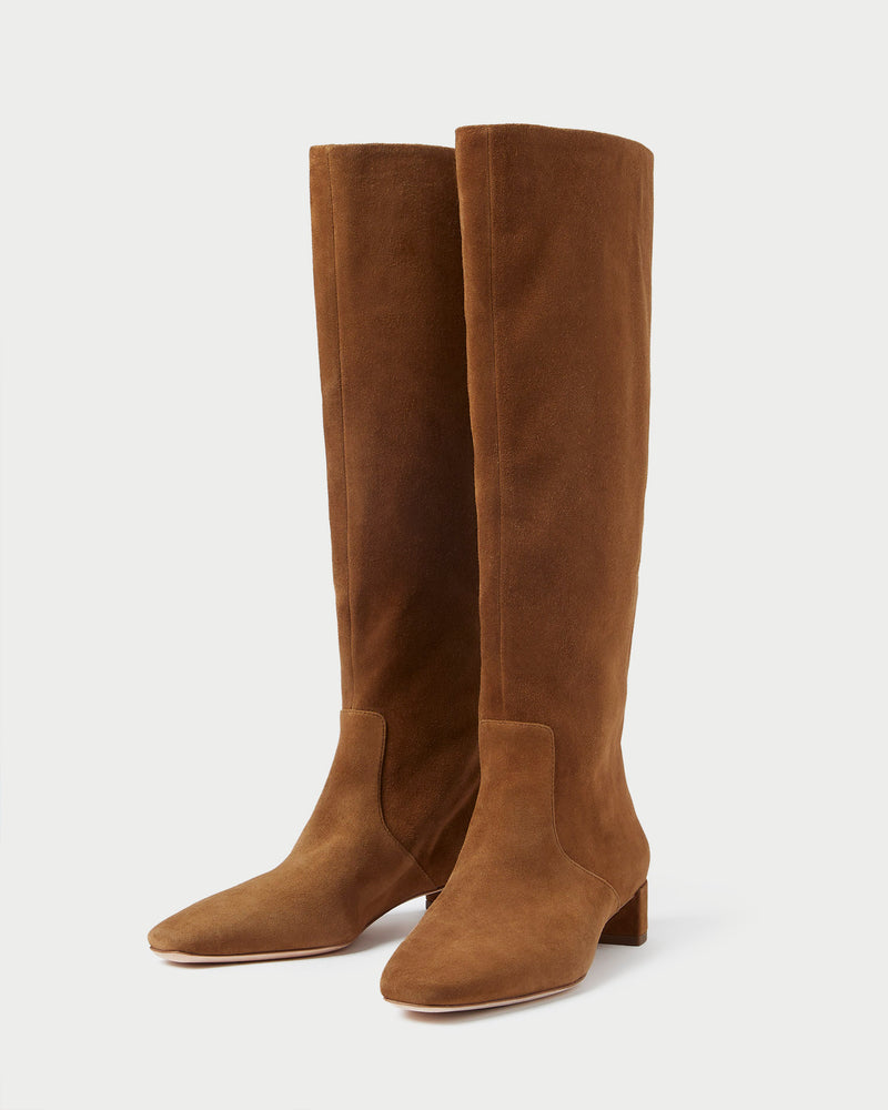 Indy Cacao Suede Tall Boot in cacao brown suede.