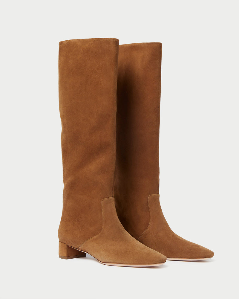 Indy Cacao Suede Tall Boot in cacao brown suede.