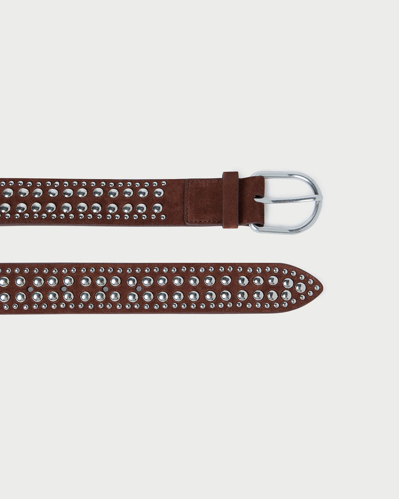Isaac Espresso/Silver Studded Belt in espresso brown leather with silver studs.