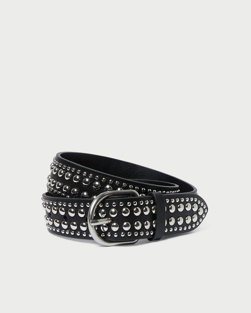Isaac Black/Silver Studded Belt in black leather with silver studs.