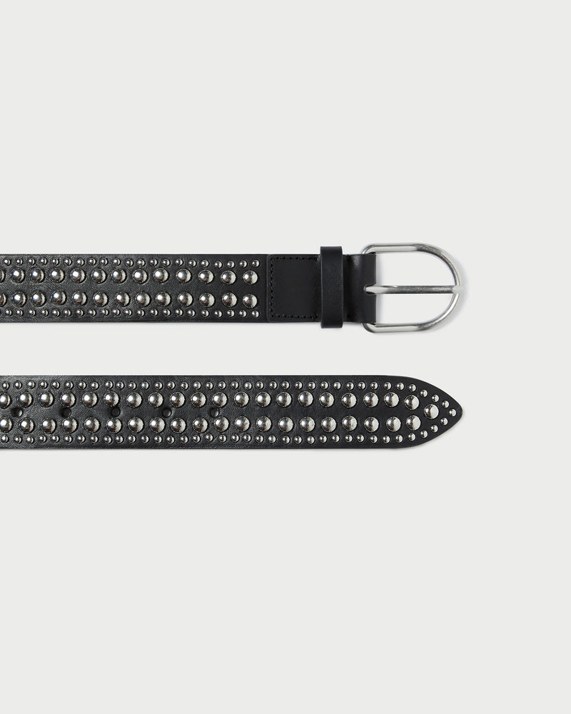 Isaac Black/Silver Studded Belt in black leather with silver studs.