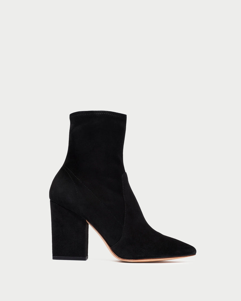 Isla Black Suede Ankle Bootie in black suede.