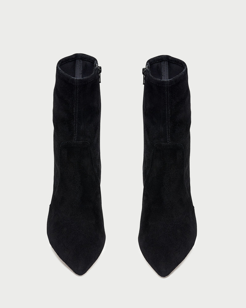 Isla Black Suede Ankle Bootie in black suede.