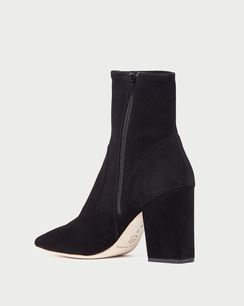 Isla Black Suede Ankle Bootie in black suede.