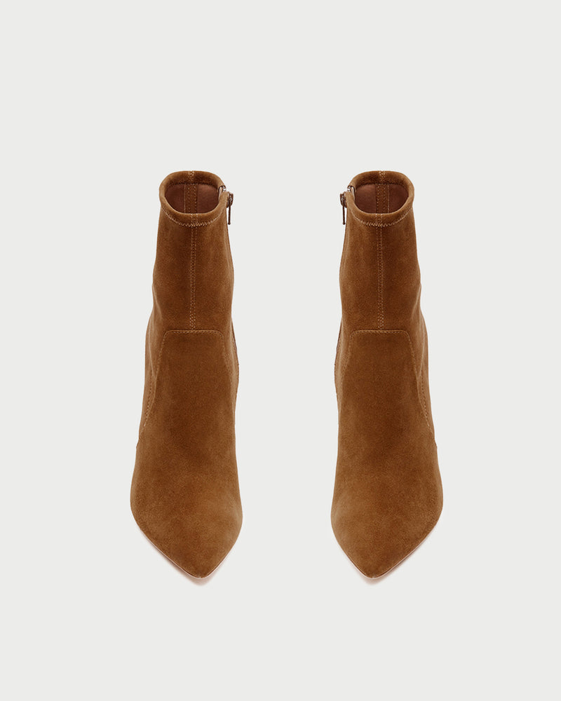 Isla Cacao Suede Ankle Bootie in cacao brown suede.