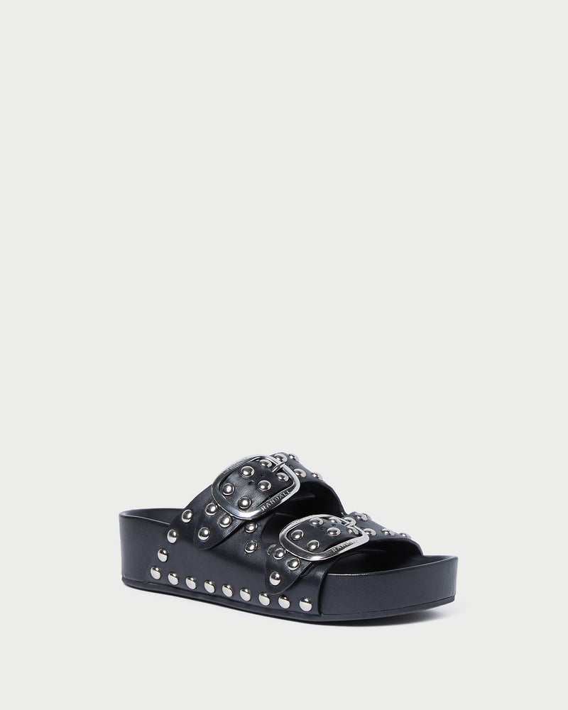 Jack Black Studded Sandal in black leather with silver studs.