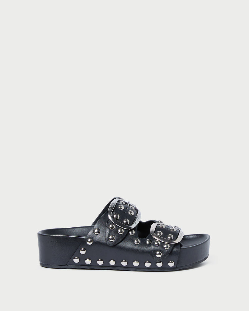 Jack Black Studded Sandal in black leather with silver studs.