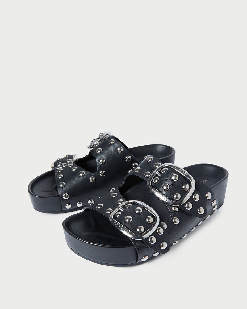 Jack Black Studded Sandal in black leather with silver studs.