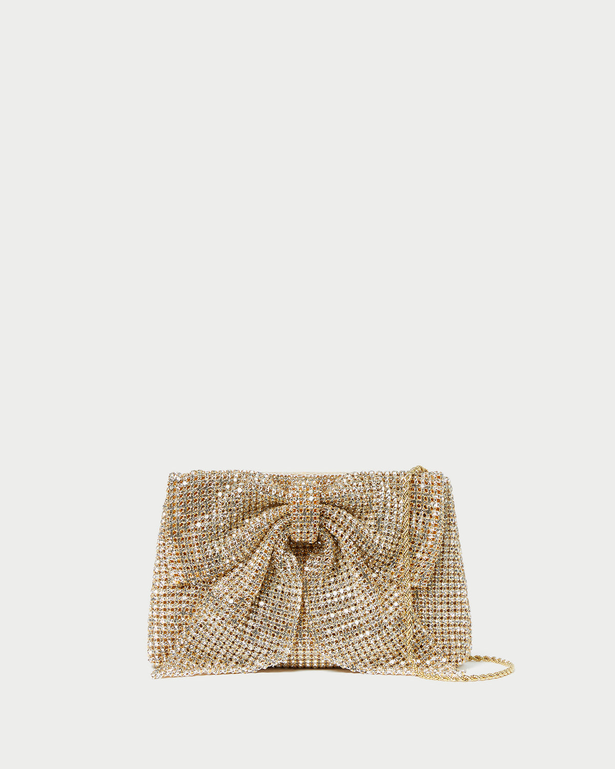 Jolene Gold Diamanté Bow Clutch in gold diamanté