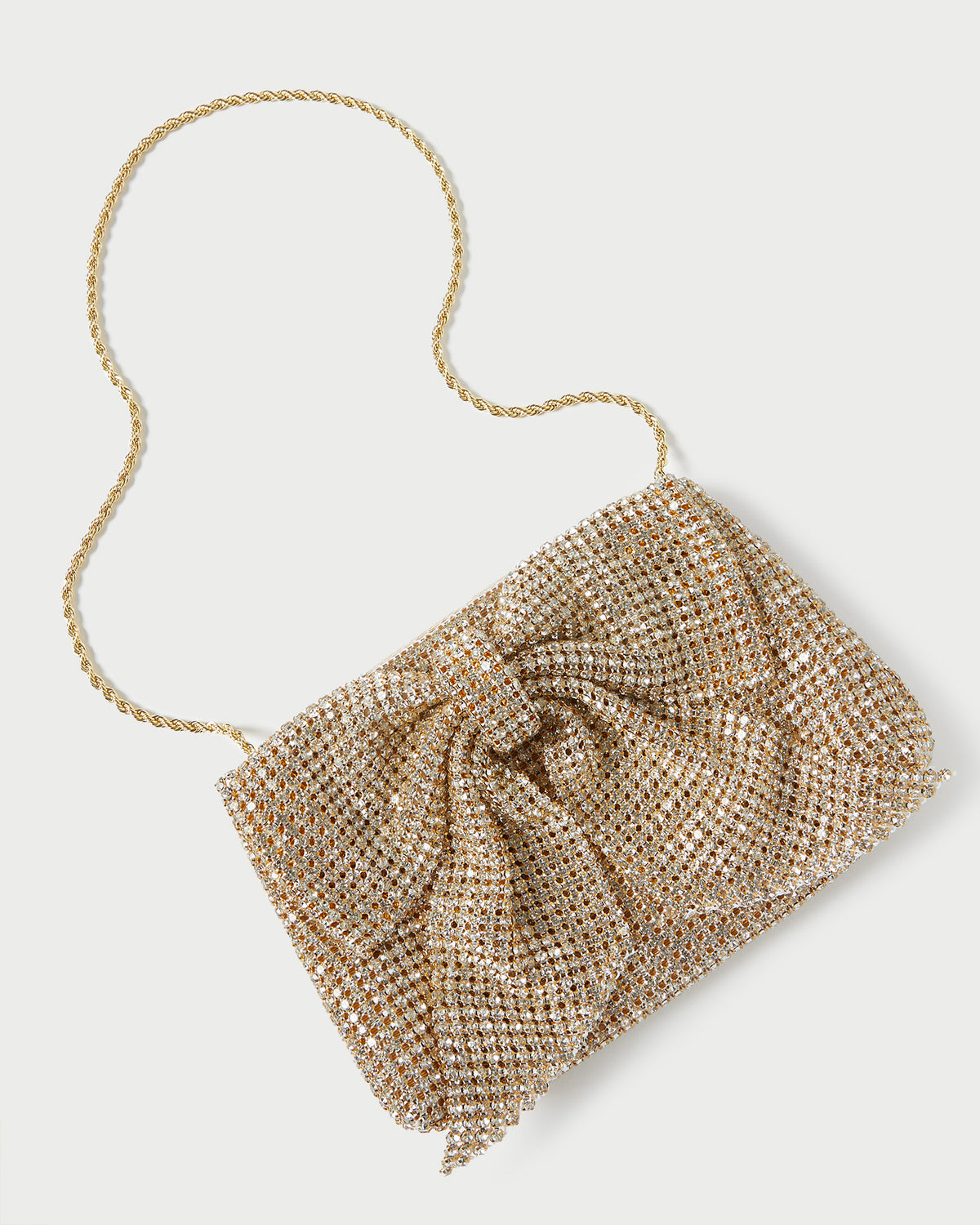 Jolene Gold Diamanté Bow Clutch in gold diamanté
