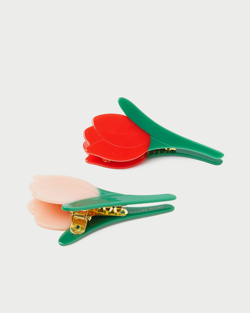 Juniper Red/Pink Tulip Clip Set in red and pink resin.