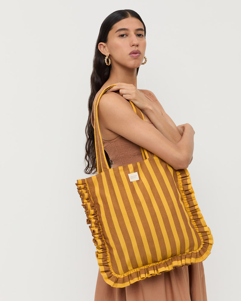 Color: Brown/Yellow Stripe